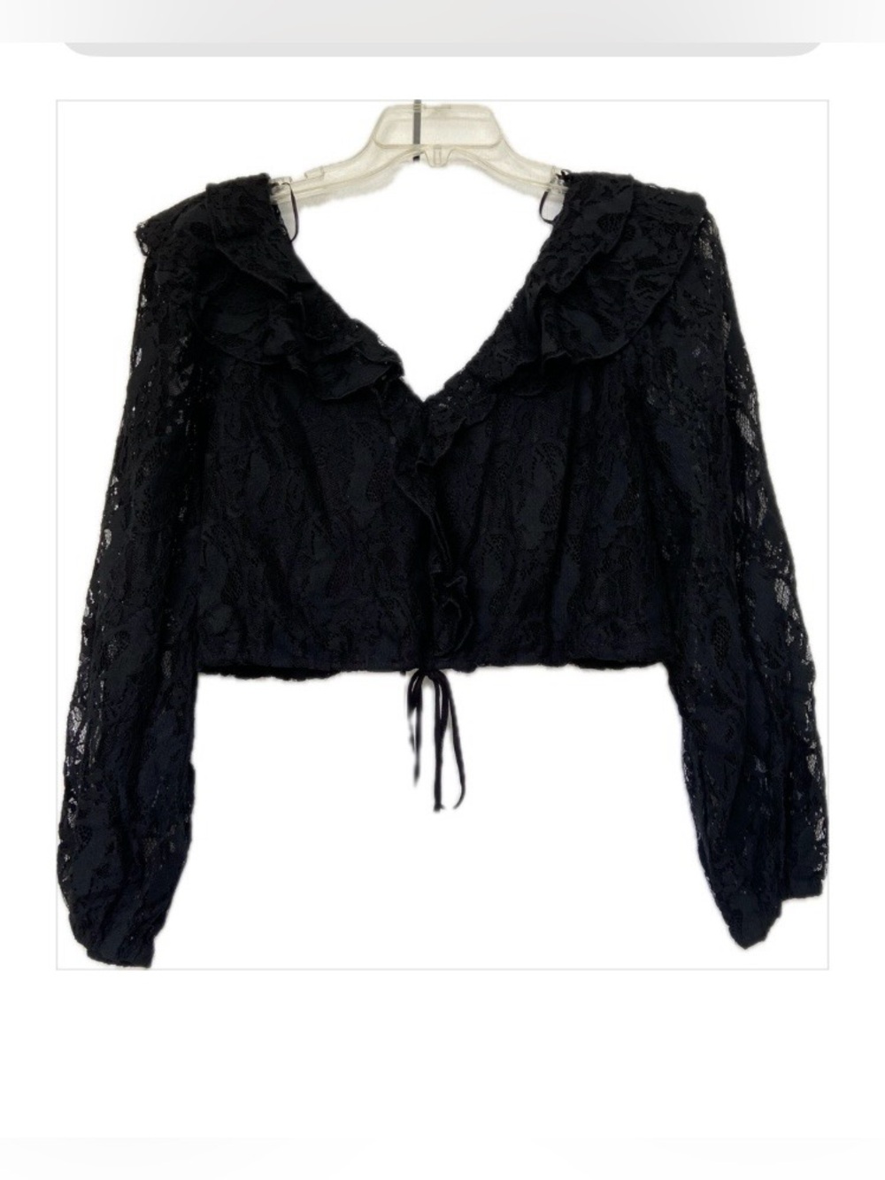 Mustard Seed Black Lace Ruffle Tie-Front Blouse